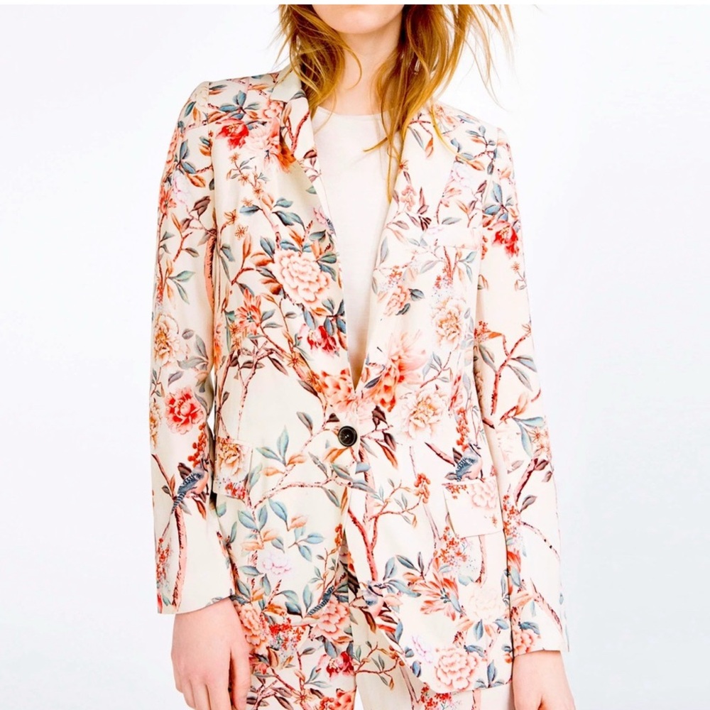 Floral Blazer by Zara - Cream and Pink